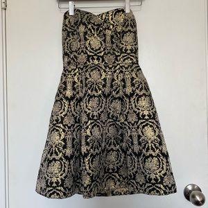 Black & Gold Brocade Strapless Dress